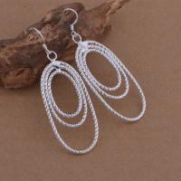 Brass Drop Earring, Flat Oval, real silver plated, for woman, lead & cadmium free 