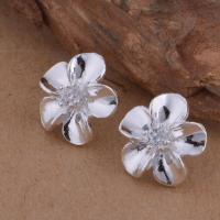 Brass Stud Earring, Flower, real silver plated, for woman, lead & cadmium free 