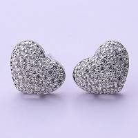 Brass Stud Earring, Heart, platinum plated, micro pave cubic zirconia & for woman, nickel, lead & cadmium free, 5-10mm 