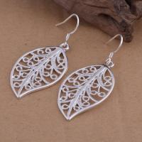 Brass Drop Earring, Leaf, real silver plated, for woman, lead & cadmium free 