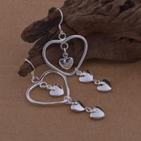 Brass Drop Earring, Heart, real silver plated, for woman, lead & cadmium free 