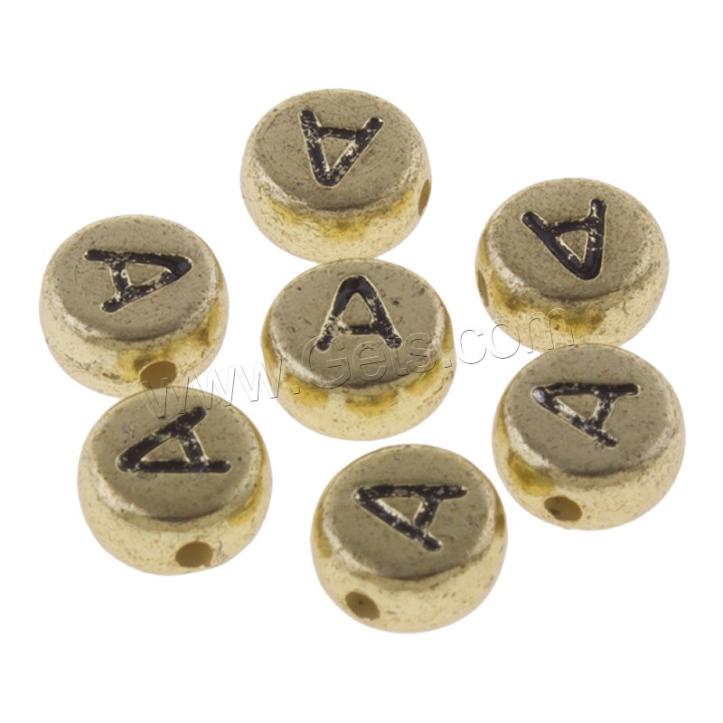 Zink Legierung Alphabet Perlen, Zinklegierung, flache Runde, plattiert, verschiedene Muster für Wahl, keine, frei von Blei & Kadmium, 7x4mm, Bohrung:ca. 1mm, verkauft von PC