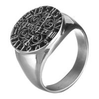 Stainless Steel Finger Ring, Flat Round, with letter pattern & for man & blacken, 20mm, US Ring 