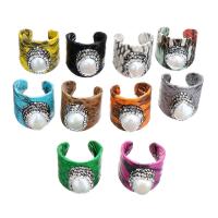 PU Leather Cuff Finger Ring, with Rhinestone Clay Pave & Freshwater Pearl, for woman, mixed colors, 24mm, US Ring 