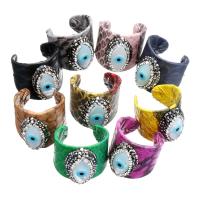 PU Leather Cuff Finger Ring, with Rhinestone Clay Pave & White Shell & Resin, evil eye pattern & for woman, mixed colors, 24.5mm, US Ring 