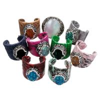 PU Leather Cuff Finger Ring, with Rhinestone Clay Pave & Ice Quartz Agate & Freshwater Pearl, for woman, mixed colors, 24mm, US Ring 