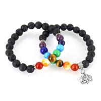 Lava Bracelet, with Gemstone & Zinc Alloy, silver color plated, Unisex Approx 7 Inch 