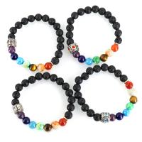 Lava Bracelet, with Gemstone & Zinc Alloy, silver color plated, Unisex & with rhinestone 8mm Approx 7 Inch 