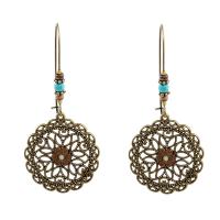 Zinc Alloy Drop Earring, with Synthetic Turquoise & Wood, iron earring hook, Flower, antique bronze color plated, for woman & with rhinestone, lead & cadmium free 