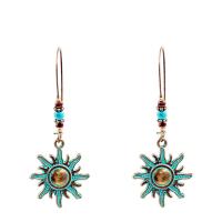 Turquoise Zinc Alloy Earring, with Synthetic Turquoise & Wood, iron earring hook, Sun, antique bronze color plated, bluing & for woman, lead & cadmium free 
