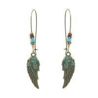 Turquoise Zinc Alloy Earring, with Synthetic Turquoise & Wood, iron earring hook, Leaf, antique bronze color plated, bluing & for woman, lead & cadmium free 