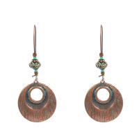 Zinc Alloy Drop Earring, with Synthetic Turquoise & Wood, iron earring hook, Flat Round, antique copper color plated, bluing & for woman, lead & cadmium free 
