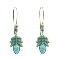 Turquoise Zinc Alloy Earring, with Synthetic Turquoise & Wood, iron earring hook, Leaf, antique bronze color plated, bluing & for woman, lead & cadmium free 