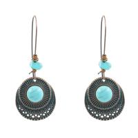Turquoise Zinc Alloy Earring, with Synthetic Turquoise & Wood, iron earring hook, Flat Round, antique bronze color plated, bluing & for woman, lead & cadmium free 