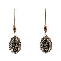 Enamel Zinc Alloy Drop Earring, with Wood, iron earring hook, Face, antique bronze color plated, for woman, lead & cadmium free 