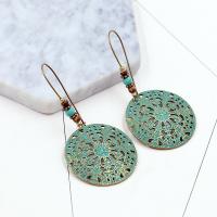 Turquoise Zinc Alloy Earring, with Synthetic Turquoise & Wood, iron earring hook, Flat Round, plated, bluing & for woman lead & cadmium free 