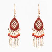 Enamel Zinc Alloy Drop Earring, with Glass Seed Beads, iron earring hook, gold color plated, for woman, lead & cadmium free 