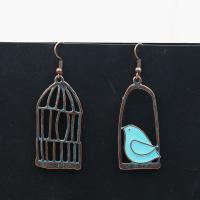 Zinc Alloy Asymmetric Earrings, iron earring hook, Cage, antique copper color plated, bluing & for woman, lead & cadmium free 