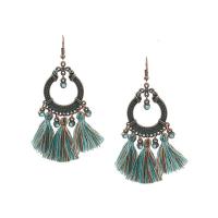 Fashion Tassel Earring, Zinc Alloy, with Caddice & Synthetic Turquoise, iron earring hook, antique copper color plated, bluing & for woman, lead & cadmium free 