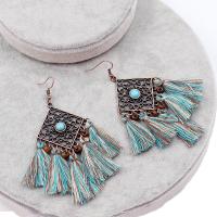 Fashion Tassel Earring, Zinc Alloy, with Caddice & Synthetic Turquoise & Wood, iron earring hook, antique copper color plated, for woman, lead & cadmium free 