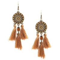 Fashion Tassel Earring, Zinc Alloy, with Caddice & Wood, stainless steel post pin, antique bronze color plated, for woman & enamel & with rhinestone, lead & cadmium free 