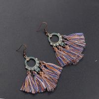 Fashion Tassel Earring, Zinc Alloy, with Caddice, iron earring hook, antique copper color plated, bluing & for woman & with rhinestone lead & cadmium free 