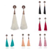 Fashion Tassel Earring, Zinc Alloy, with Caddice, stainless steel post pin, antique copper color plated, for woman & with rhinestone lead & cadmium free, 90mm 