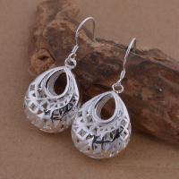 Brass Drop Earring, Teardrop, real silver plated, for woman & hollow, lead & cadmium free 