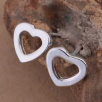 Brass Stud Earring, Heart, real silver plated, for woman, lead & cadmium free 