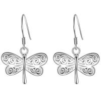 Brass Drop Earring, Butterfly, real silver plated, for woman, lead & cadmium free 