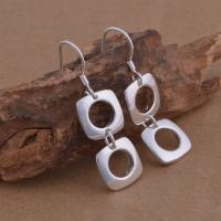 Brass Drop Earring, Square, real silver plated, for woman, lead & cadmium free 