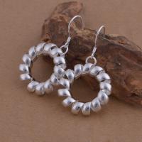 Brass Drop Earring, Donut, real silver plated, for woman, lead & cadmium free 