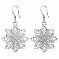 Brass Drop Earring, Flower, real silver plated, for woman, lead & cadmium free 