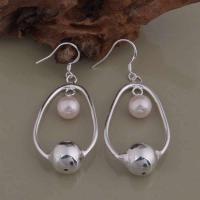 Brass Drop Earring, with ABS Plastic Pearl, real silver plated, for woman lead & cadmium free 