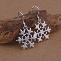 Brass Drop Earring, Snowflake, real silver plated, for woman, lead & cadmium free 