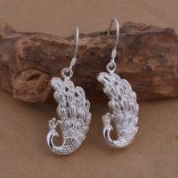 Brass Drop Earring, Peacock, real silver plated, for woman, lead & cadmium free 