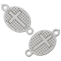 Stainless Steel Charm Connector, Flat Oval, with cross pattern & 1/1 loop, original color Approx 2mm 