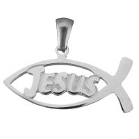 Stainless Steel Letter Pendant, Fish, word Jesus, polished, original color Approx 
