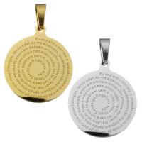 Stainless Steel Pendants, Flat Round, plated, polished & with letter pattern Approx 
