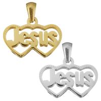 Stainless Steel Heart Pendants, word Jesus, plated, polished Approx 