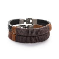 PU Leather Bracelet, with Zinc Alloy, with 1.9lnch extender chain, plumbum black color plated, Unisex & woven pattern Approx 8.2 Inch 