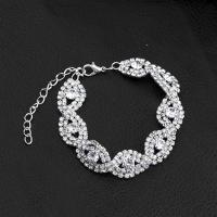 Zinc Alloy Rhinestone Bracelets, with 1.9lnch extender chain, silver color plated, for woman & with rhinestone, 190mm Approx 7.4 Inch 