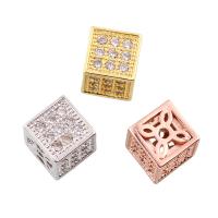 Perles zircon Micro Pave cubes, laiton, Carré, Placage, pavé de micro zircon, plus de couleurs à choisir, protéger l'environnement, sans nickel, plomb et cadmium, 6mm Environ 1mm, Vendu par PC