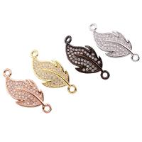 Cubic Zirconia Micro Pave Brass Connector, Leaf, plated, micro pave cubic zirconia & 1/1 loop nickel, lead & cadmium free Approx 2mm 