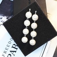 Kunststoff Perle Zink Legierung Ohrring, Zinklegierung, mit Kunststoff Perlen, plattiert, für Frau, 12x73mm, verkauft von Paar
