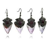 Brass Drop Earring, with Amethyst, plumbum black color plated, for woman, nickel, lead & cadmium free, 55mm 
