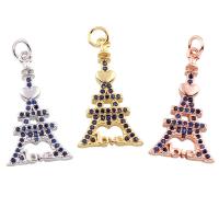 Cubic Zirconia Micro Pave Brass Pendant, Eiffel Tower, plated, micro pave cubic zirconia nickel, lead & cadmium free Approx 