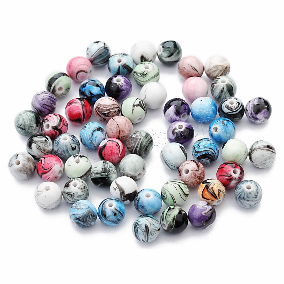 Resin Beads, Round, different size for choice, mixed colors, Hole:Approx 1mm, 100PCs/Bag, Sold By Bag
