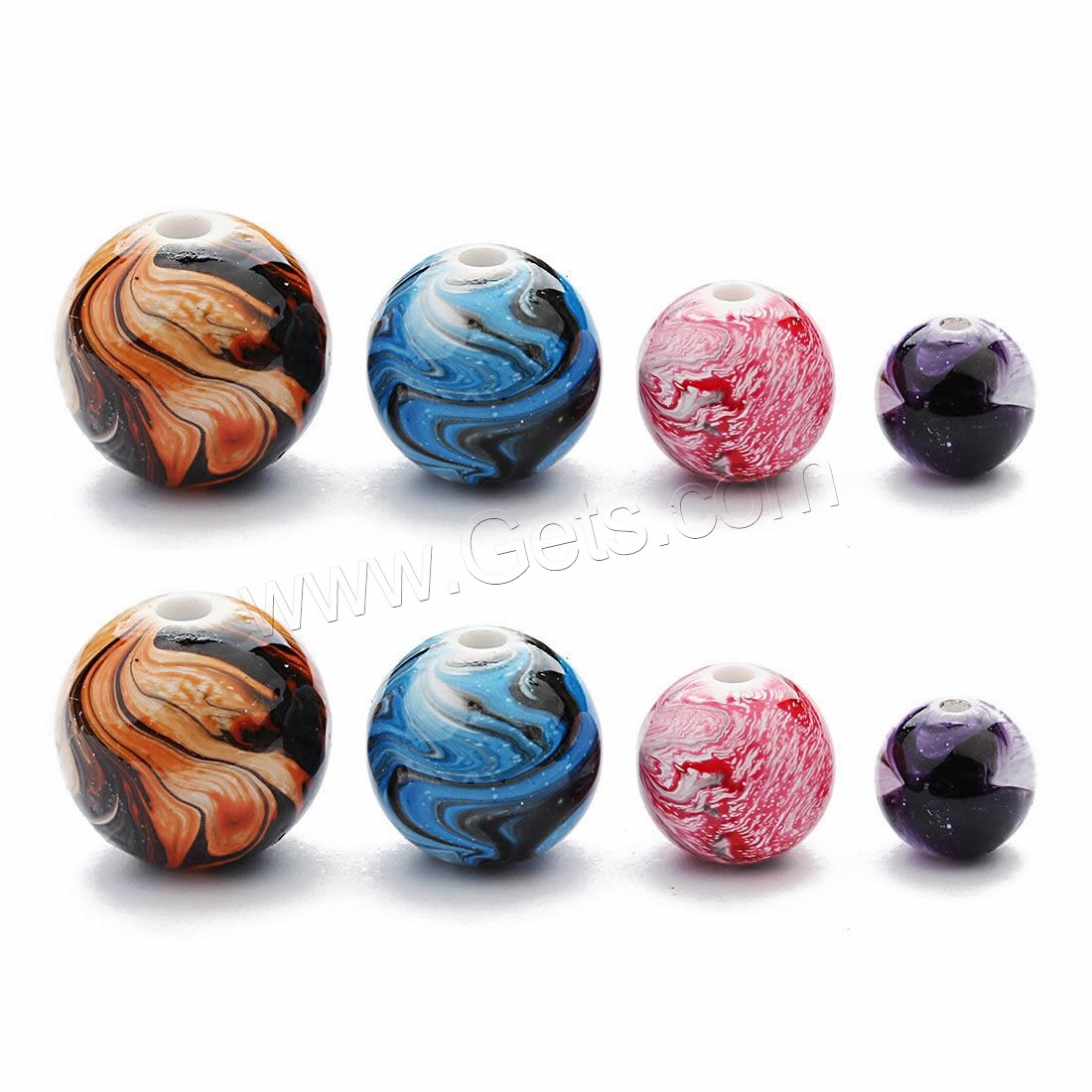 Resin Beads, Round, different size for choice, mixed colors, Hole:Approx 1mm, 100PCs/Bag, Sold By Bag