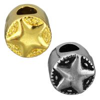 Edelstahl European Perlen, flache Runde, plattiert, mit einem Muster von Stern & ohne troll, keine, 11x11x10mm, Bohrung:ca. 5mm, verkauft von PC